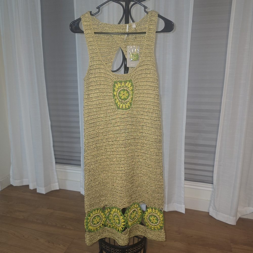 Anthropologie Crochet Midi Dress with Yellow and Green Accents